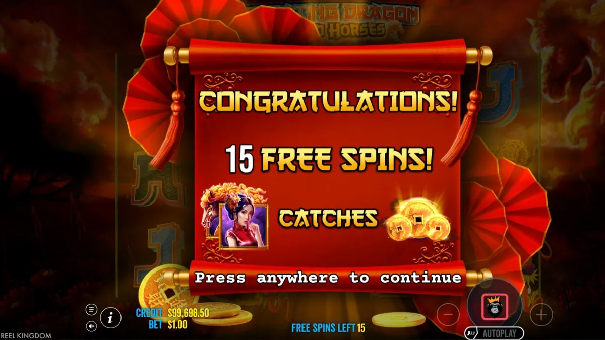 Interface do jogo Floating Dragon Wild Horses com elementos visuais asiáticos